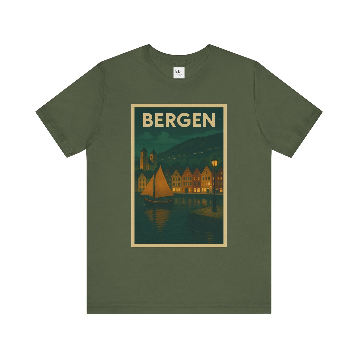 Bergen by Night T-Shirt – Unisex Norwegian Cityscape Tee | Scenic Night View of Bryggen | Norway Travel Souvenir Shirt