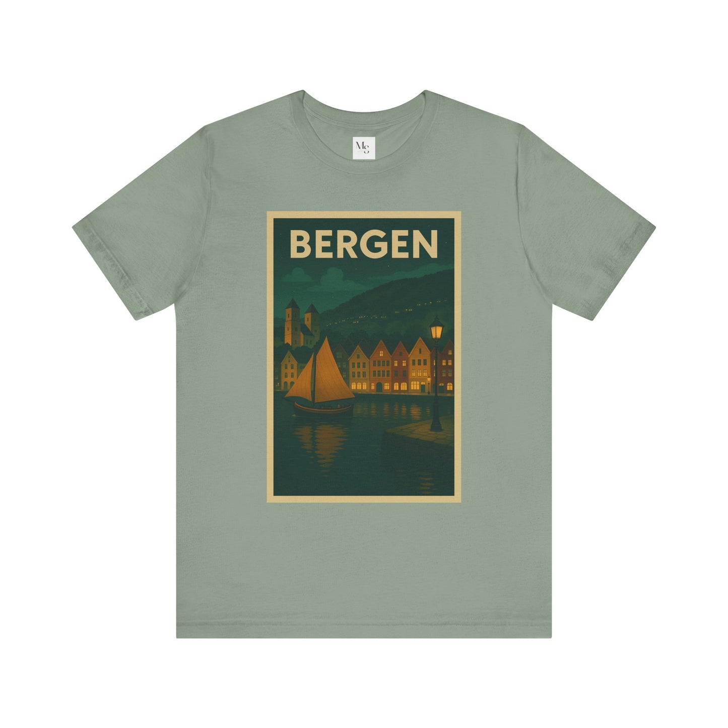 Bergen by Night T-Shirt – Unisex Norwegian Cityscape Tee | Scenic Night View of Bryggen | Norway Travel Souvenir Shirt