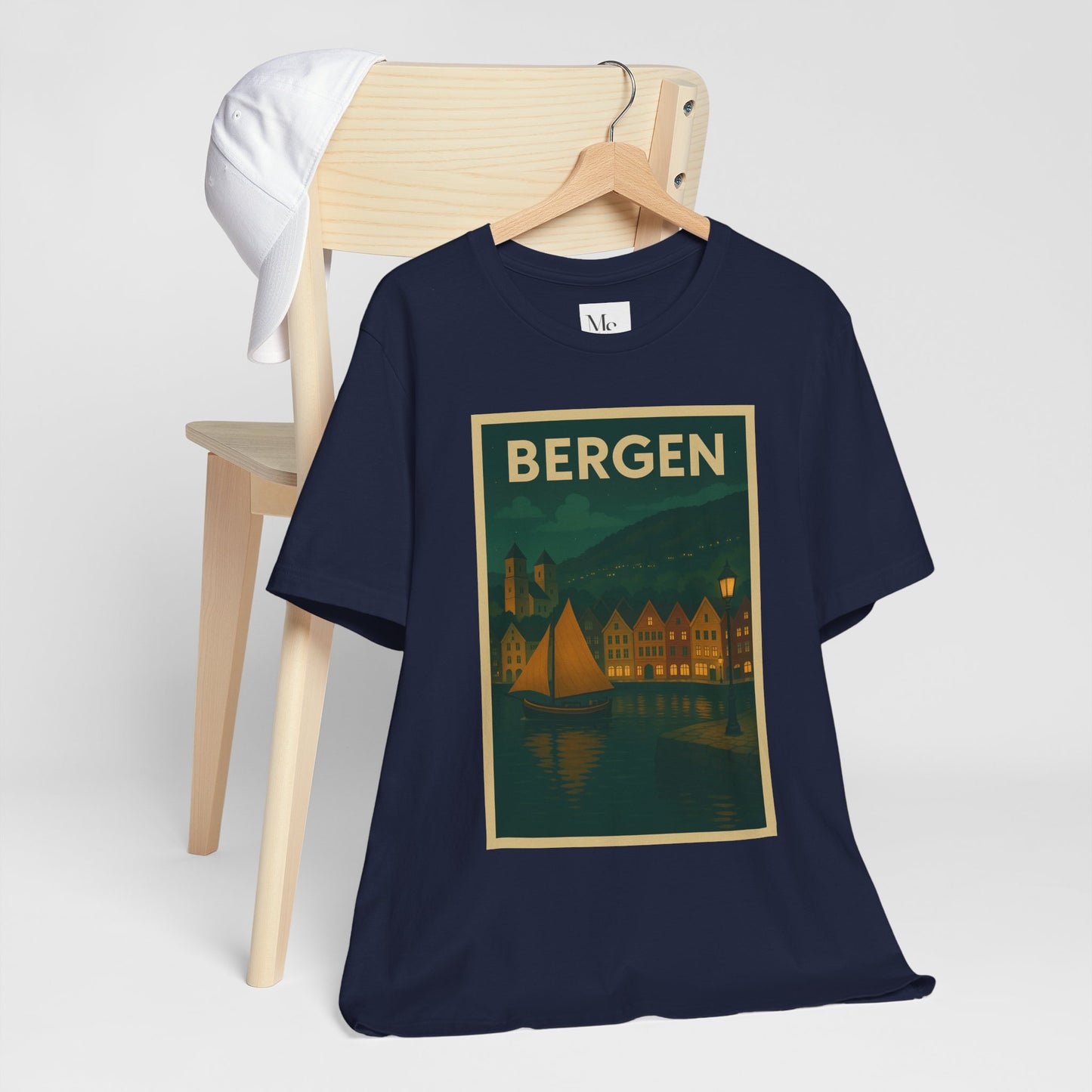 Bergen by Night T-Shirt – Unisex Norwegian Cityscape Tee | Scenic Night View of Bryggen | Norway Travel Souvenir Shirt