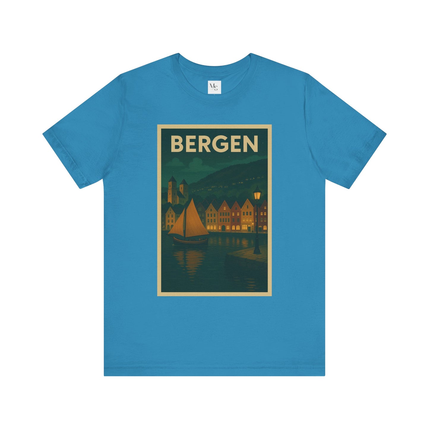 Bergen by Night T-Shirt – Unisex Norwegian Cityscape Tee | Scenic Night View of Bryggen | Norway Travel Souvenir Shirt