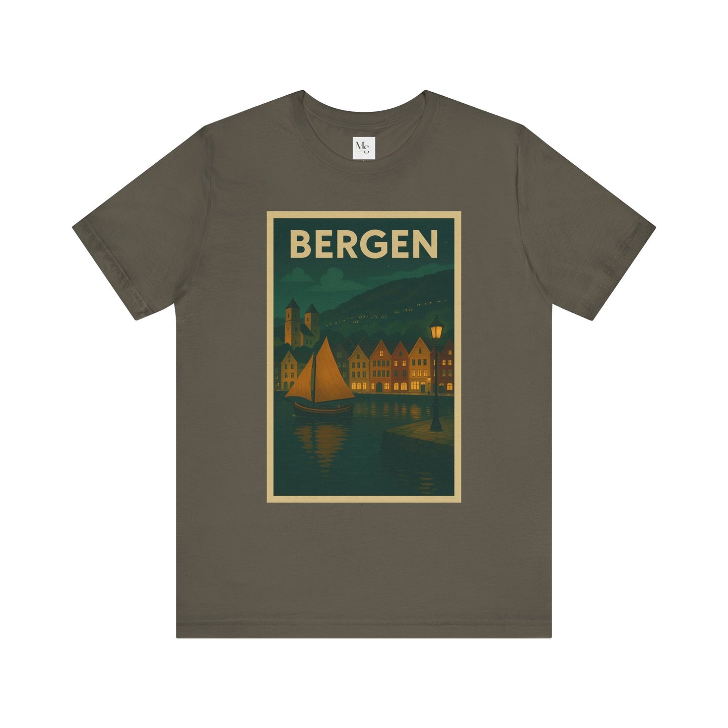 Bergen by Night T-Shirt – Unisex Norwegian Cityscape Tee | Scenic Night View of Bryggen | Norway Travel Souvenir Shirt