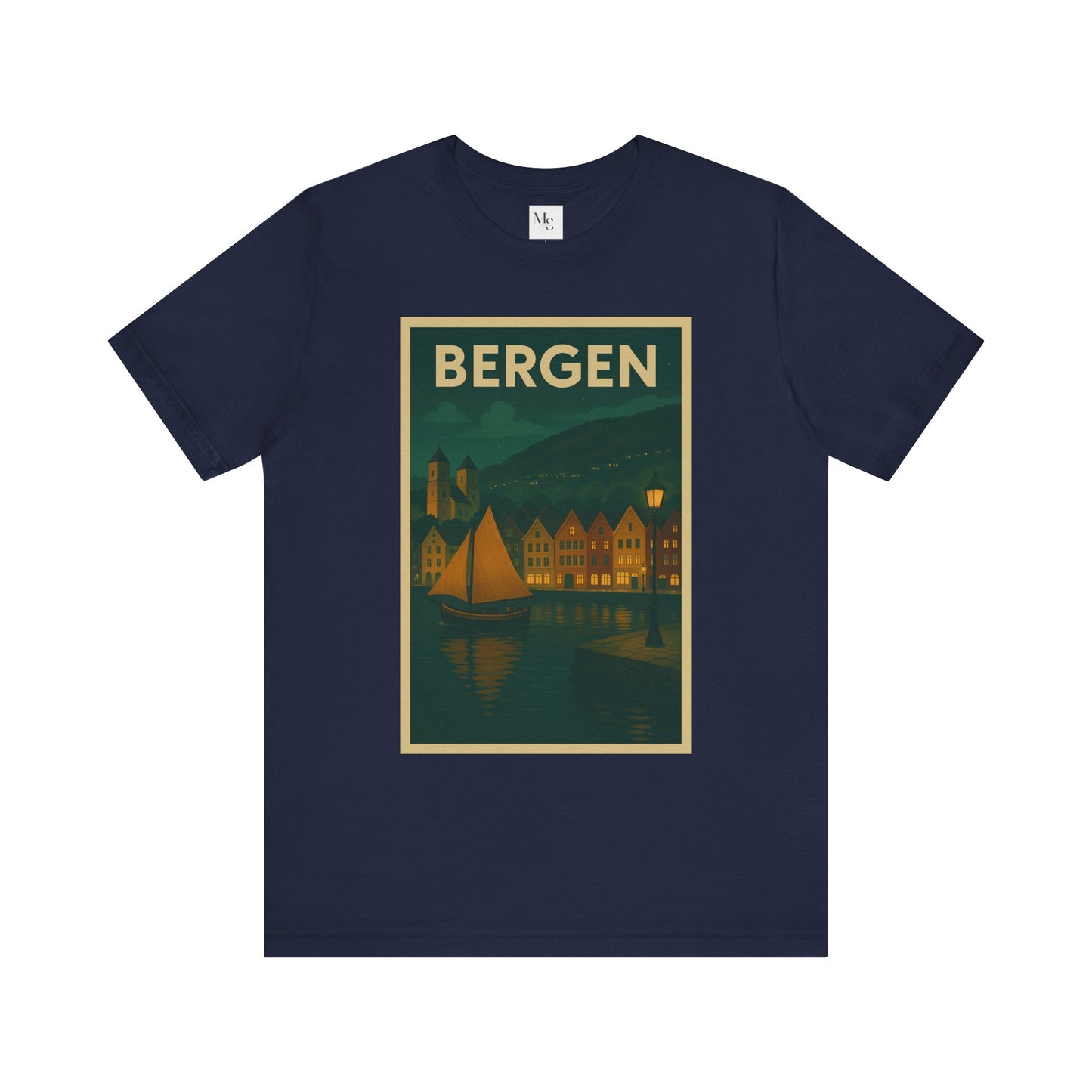 Bergen by Night T-Shirt – Unisex Norwegian Cityscape Tee | Scenic Night View of Bryggen | Norway Travel Souvenir Shirt