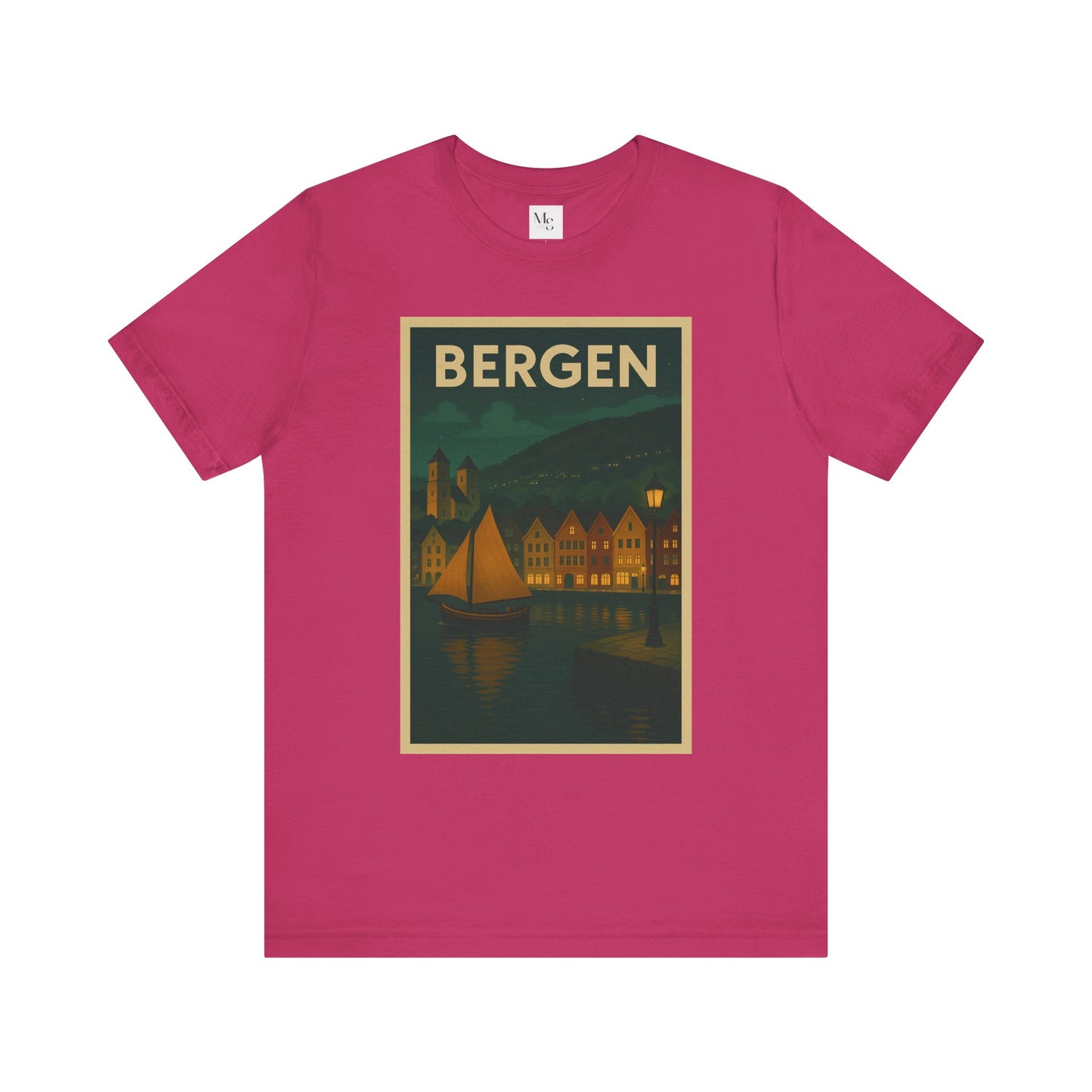 Bergen by Night T-Shirt – Unisex Norwegian Cityscape Tee | Scenic Night View of Bryggen | Norway Travel Souvenir Shirt