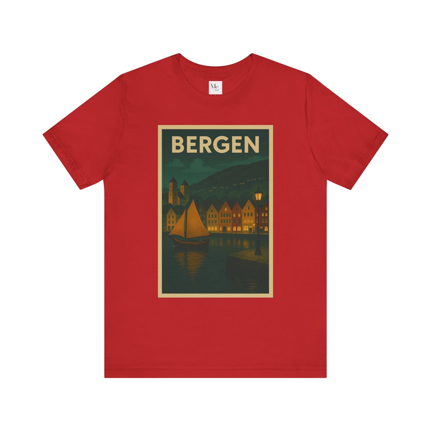 Bergen by Night T-Shirt – Unisex Norwegian Cityscape Tee | Scenic Night View of Bryggen | Norway Travel Souvenir Shirt