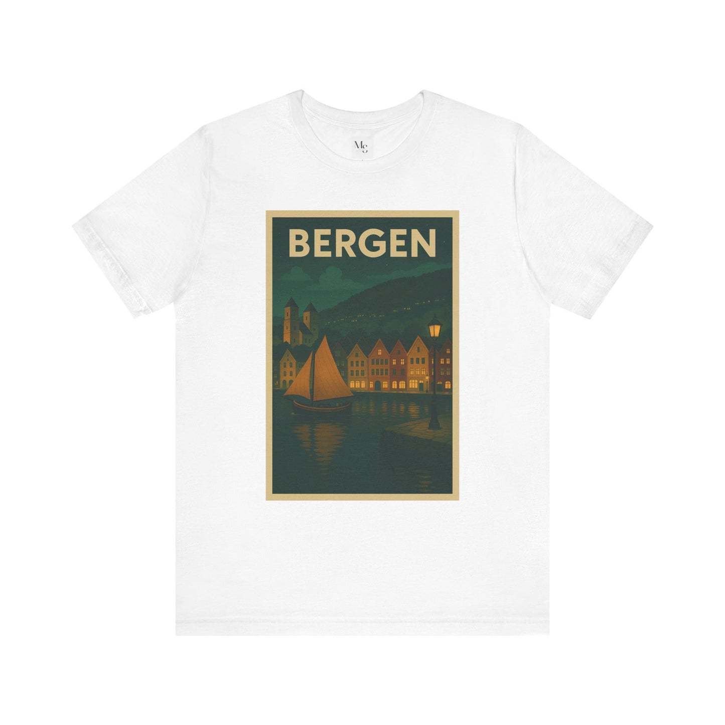 Bergen by Night T-Shirt – Unisex Norwegian Cityscape Tee | Scenic Night View of Bryggen | Norway Travel Souvenir Shirt