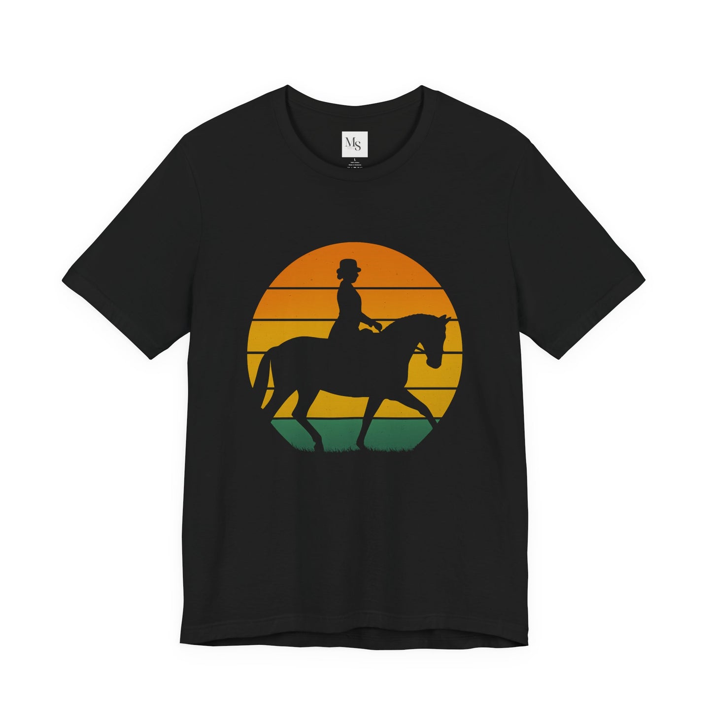 Dressage Riding Sunset Silhouette Tee – Elegant Equestrian Graphic T-Shirt