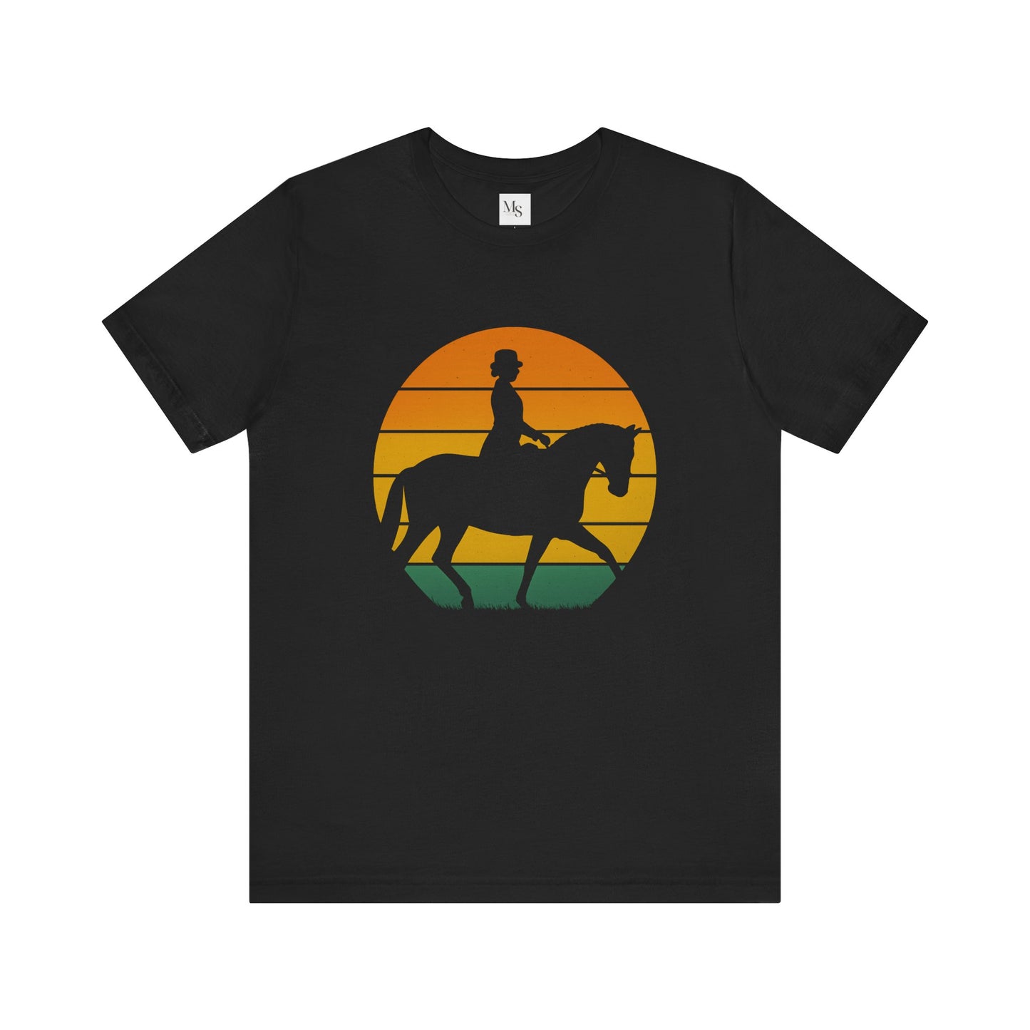 Dressage Riding Sunset Silhouette Tee – Elegant Equestrian Graphic T-Shirt