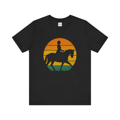 Dressage Riding Sunset Silhouette Tee – Elegant Equestrian Graphic T-Shirt