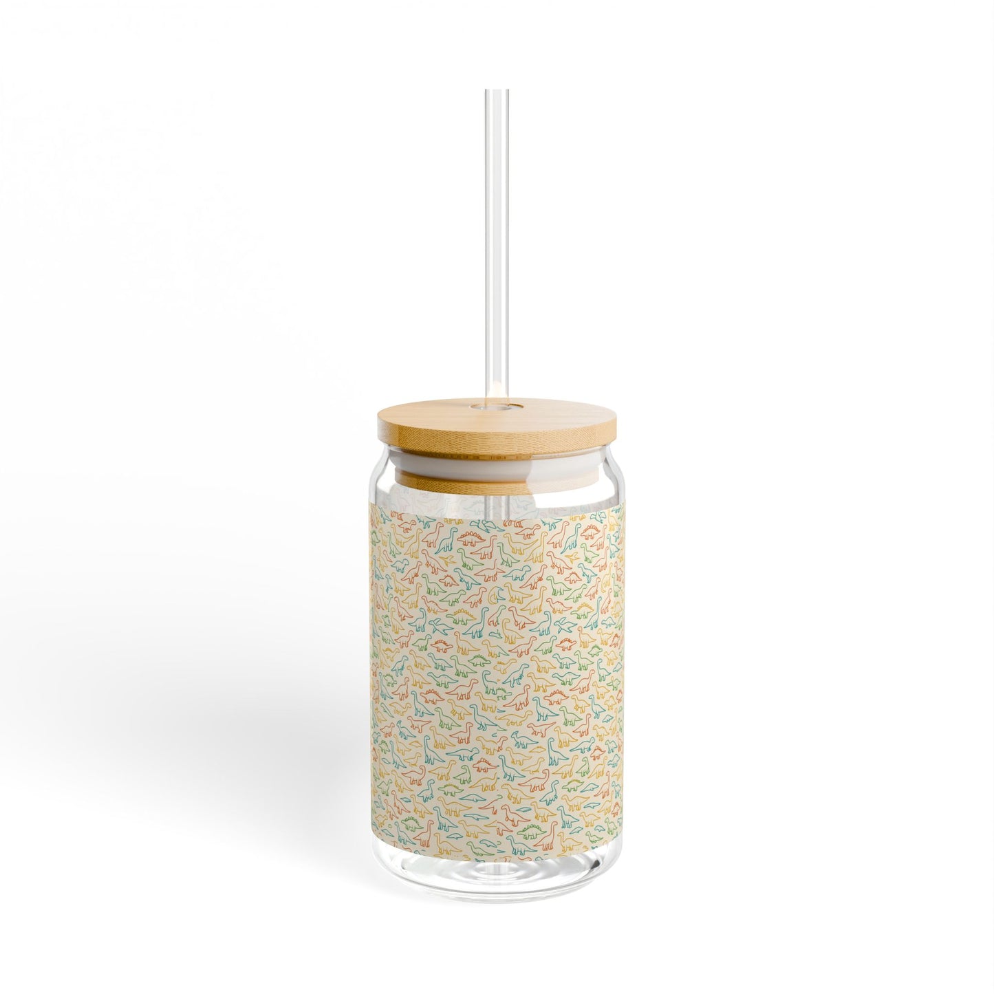 Dino Doodle Sipper Glass – 16oz Dinosaur Sketch Glass with Bamboo Lid & Straw | Fun Dino Drinkware Gift for Kids & Adults