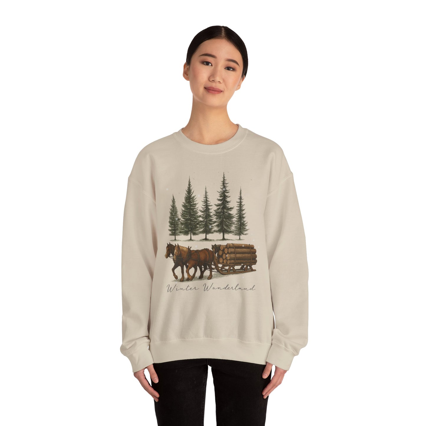 Winter Wonderland Horse Sweatshirt Rustic Winter Forest Sweater