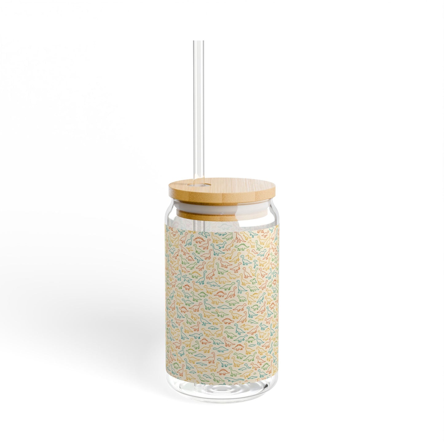 Dino Doodle Sipper Glass – 16oz Dinosaur Sketch Glass with Bamboo Lid & Straw | Fun Dino Drinkware Gift for Kids & Adults