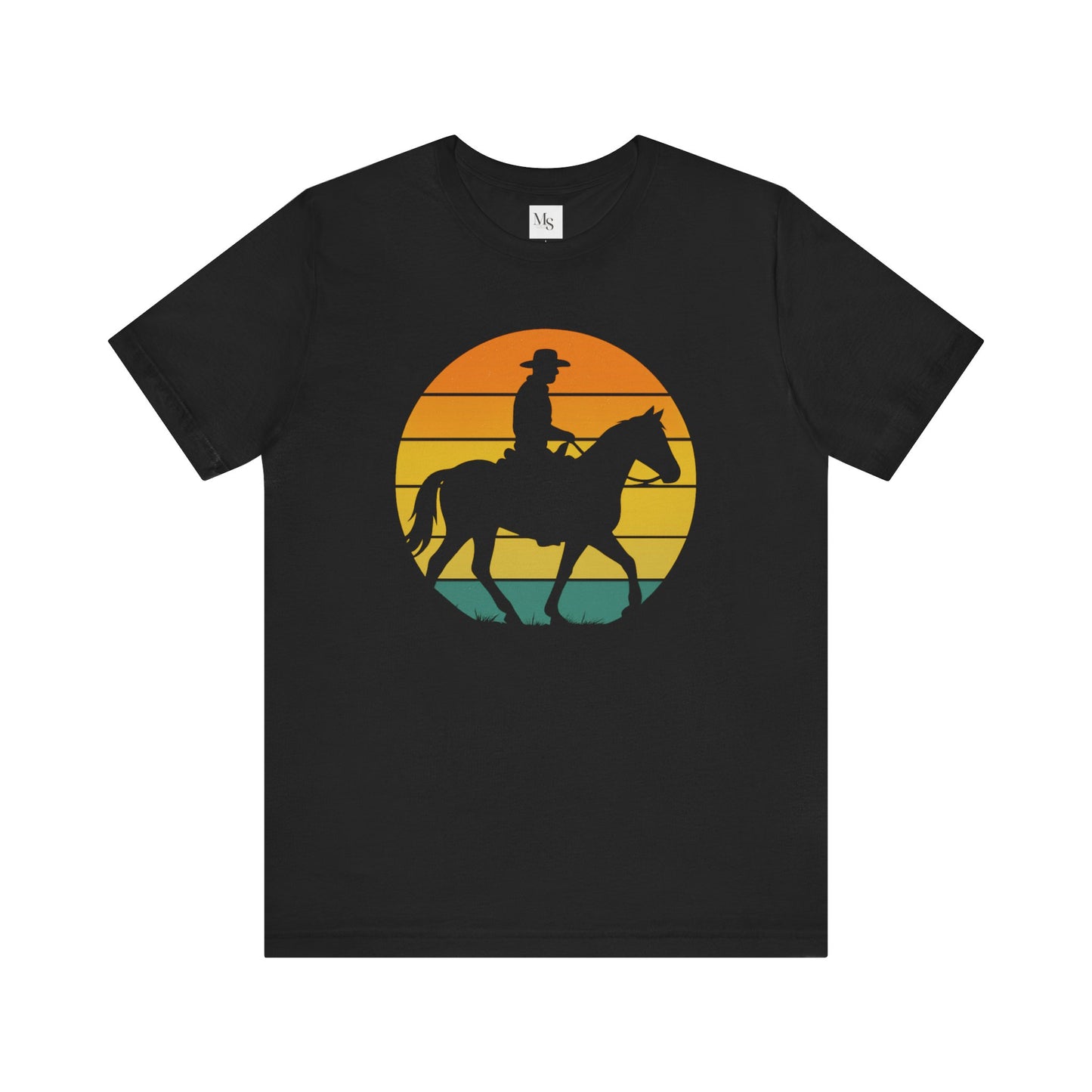 Western Cowboy Sunset Tee, Casual T-Shirt, Cowboy Shirt, Outdoor Apparel, Gifts for Horse Lovers
