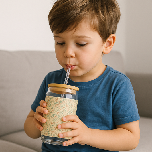 Dino Doodle Sipper Glass – 16oz Dinosaur Sketch Glass with Bamboo Lid & Straw | Fun Dino Drinkware Gift for Kids & Adults