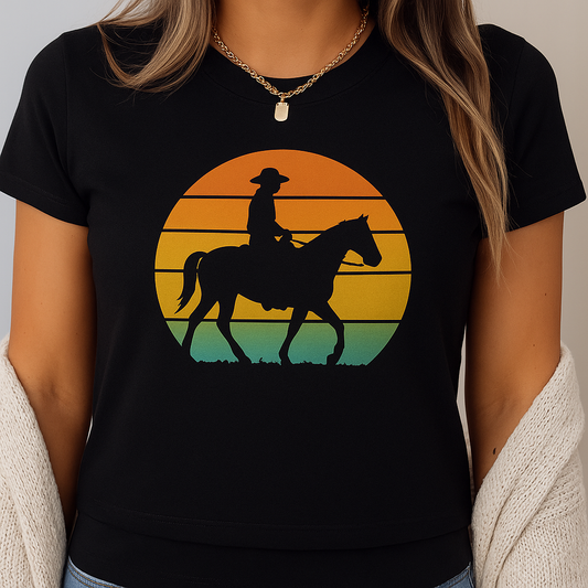 Western Cowboy Sunset Tee, Casual T-Shirt, Cowboy Shirt, Outdoor Apparel, Gifts for Horse Lovers