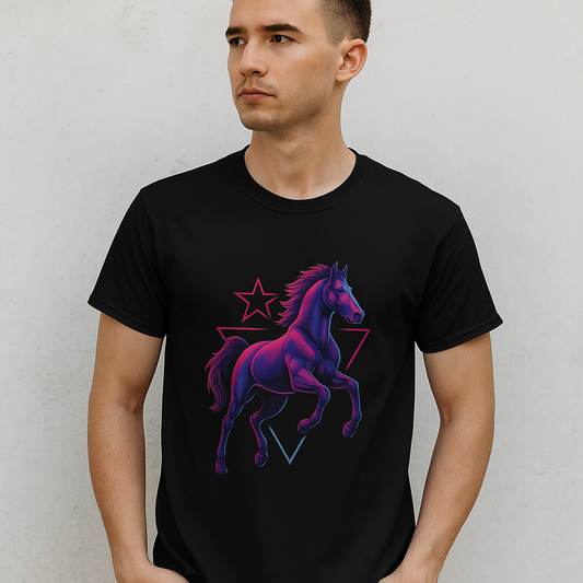 Retro Neon Horse Tee: 80s Style Neon Equestrian Graphic T-Shirt