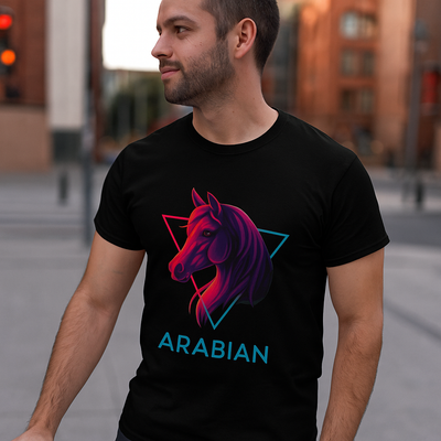 Arabian Neon Horse Tee – 80s Style Neon Graphic Arabian Horse T‑Shirt Gift