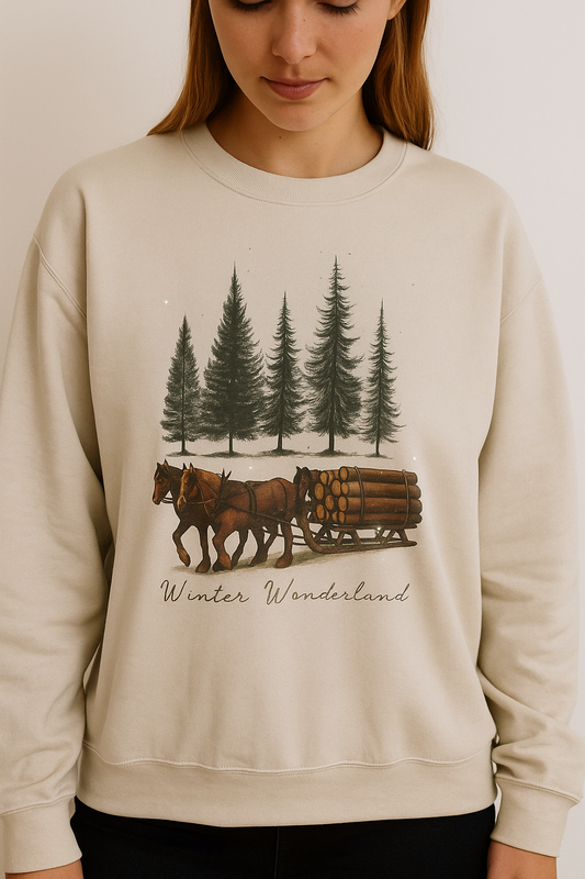 Winter Wonderland Horse Sweatshirt Rustic Winter Forest Sweater