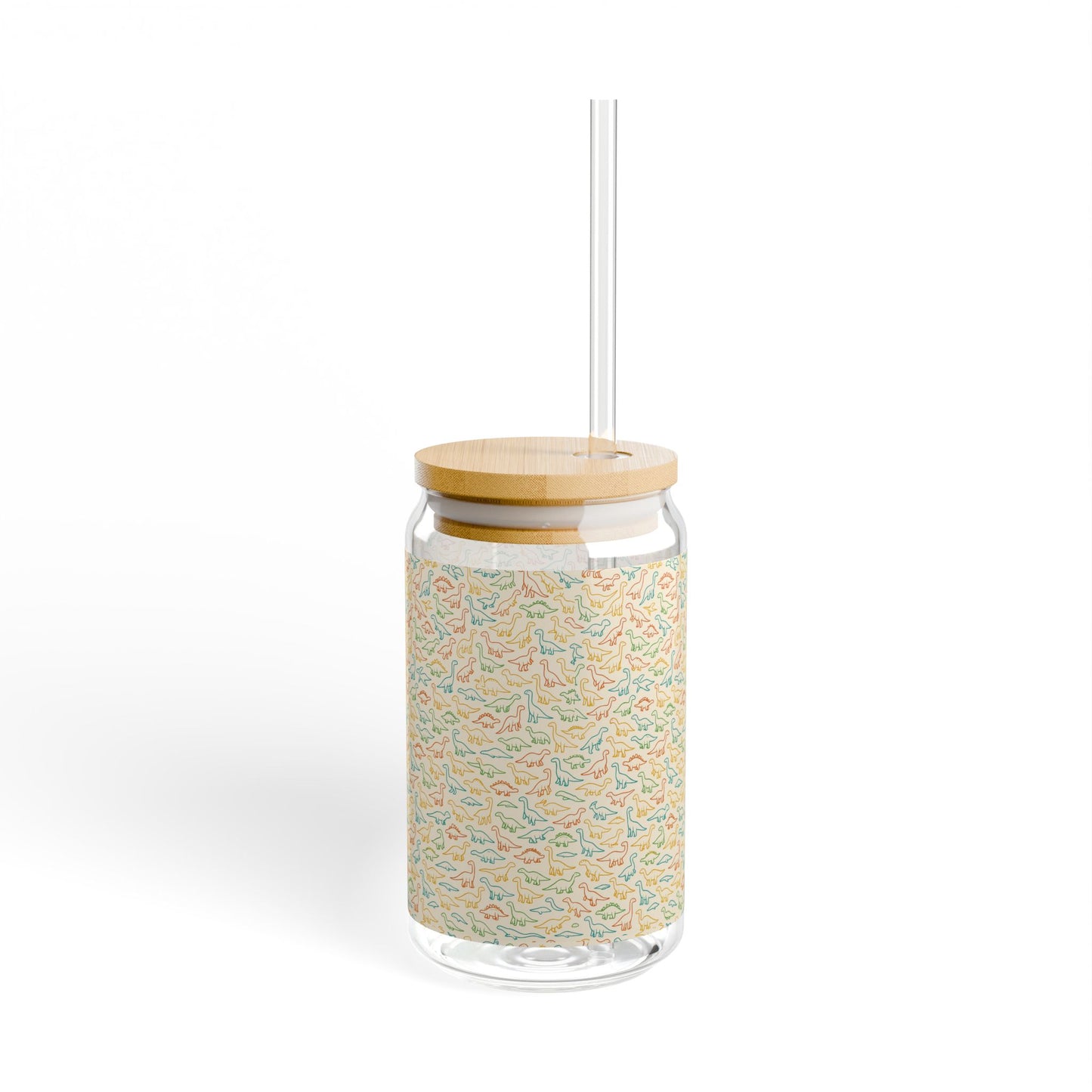 Dino Doodle Sipper Glass – 16oz Dinosaur Sketch Glass with Bamboo Lid & Straw | Fun Dino Drinkware Gift for Kids & Adults