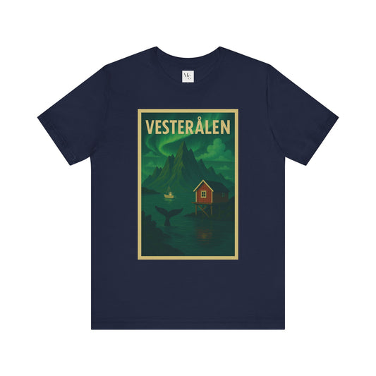 Vesterålen Aurora T-Shirt – Northern Lights & Arctic Landscape Design | Unisex Nordic Travel Tee | Norway Souvenir Gift