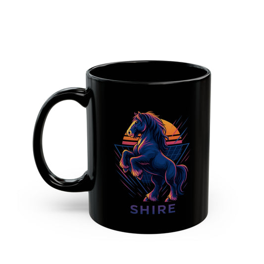 Retro Neon Shire Horse Mug – Matte Black Ceramic Coffee Cup