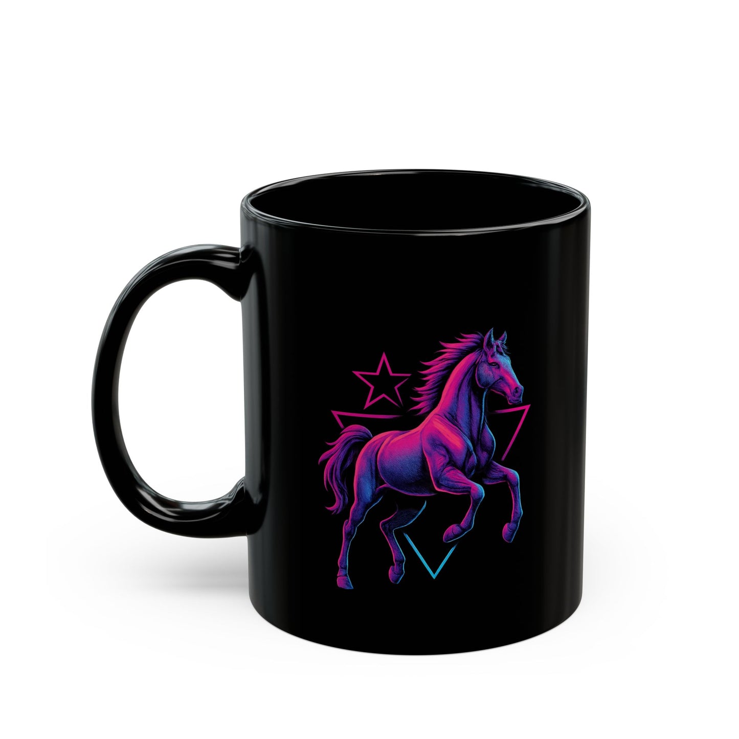 Retro Neon Horse Mug – 80s Style Coffee Cup for Horse Lovers, Unique Gift Idea