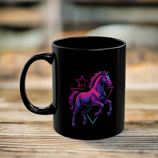 Retro Neon Horse Mug – 80s Style Coffee Cup for Horse Lovers, Unique Gift Idea