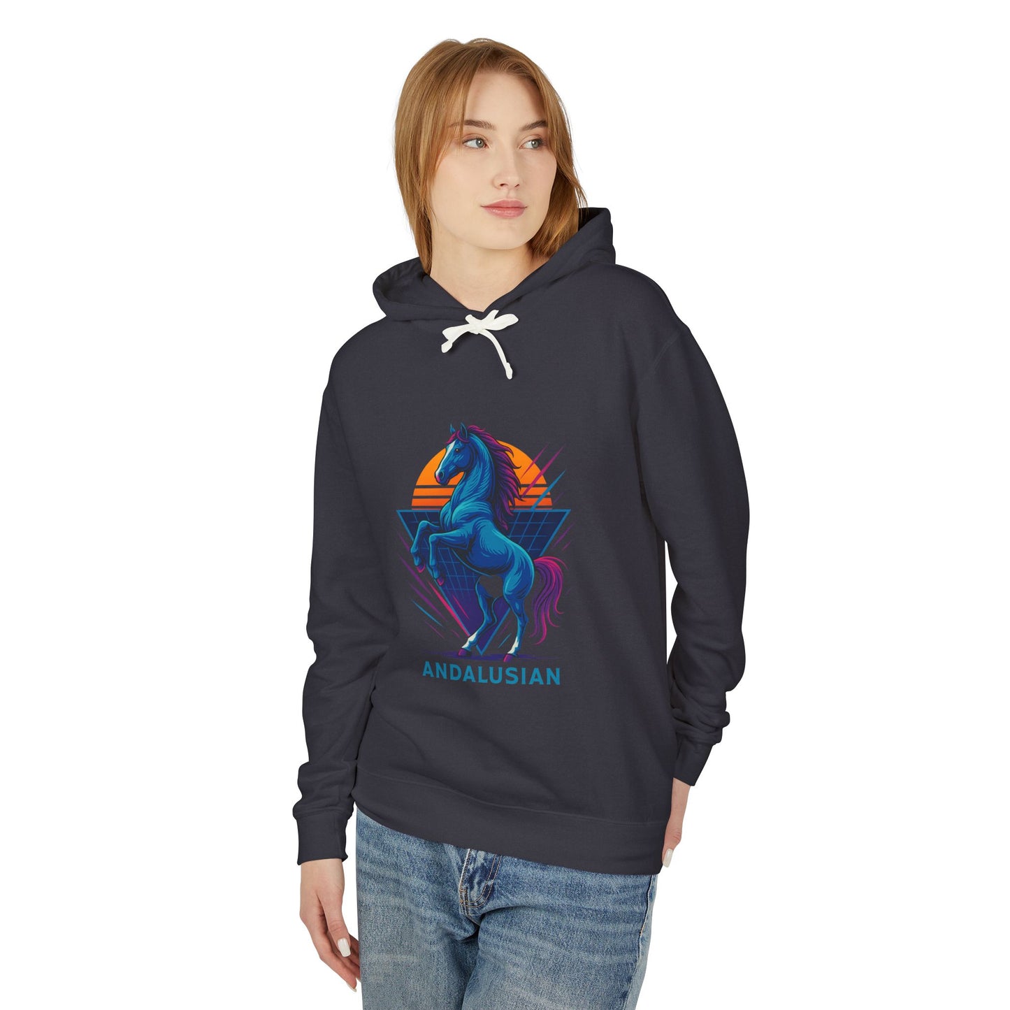 Retro Neon Andalusian Hoodie Lightweight Unisex Neon Horse Sweatshirt