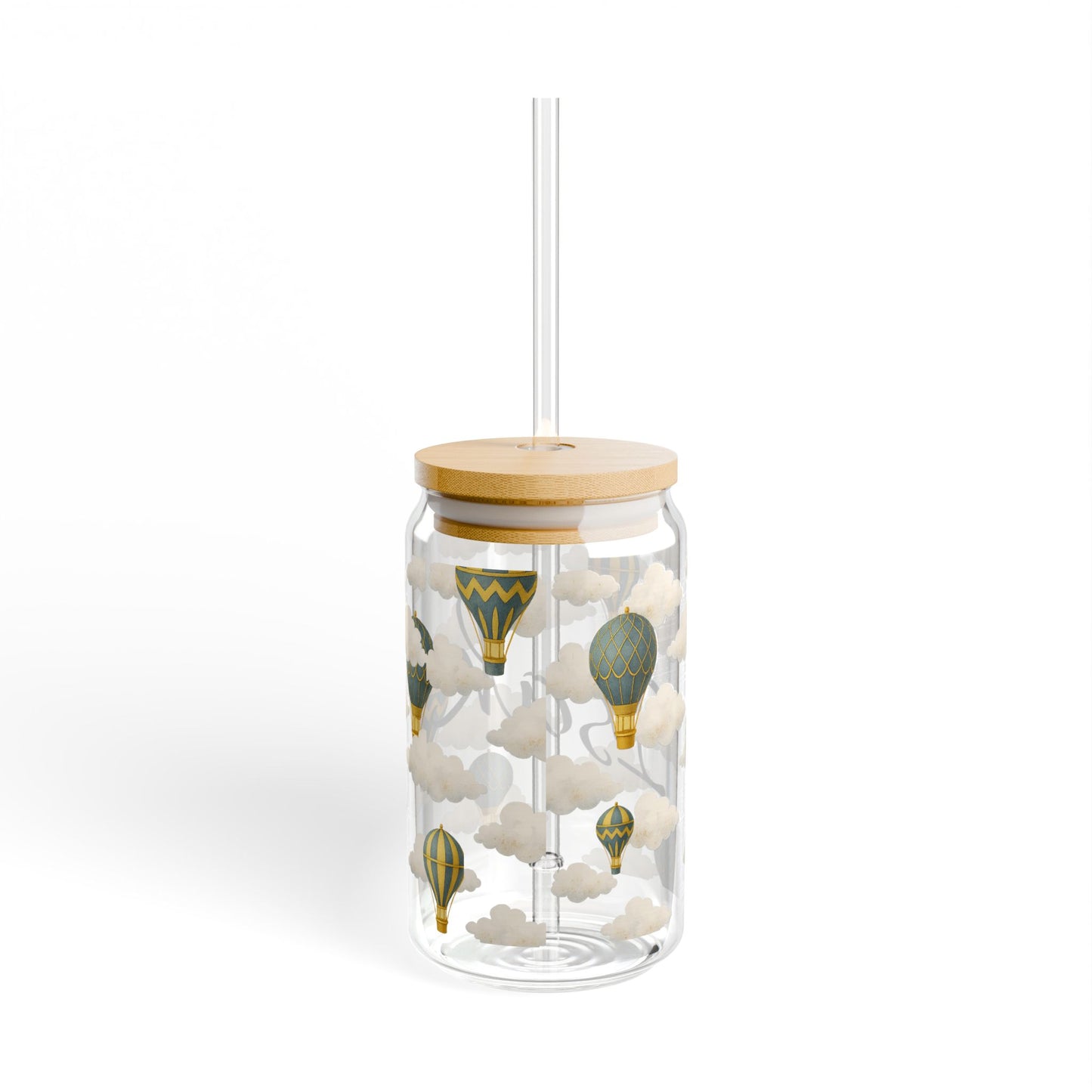 Personalized Blue Hot Air Balloon Sipper Glass – Custom Cloud Drink Tumbler 16oz