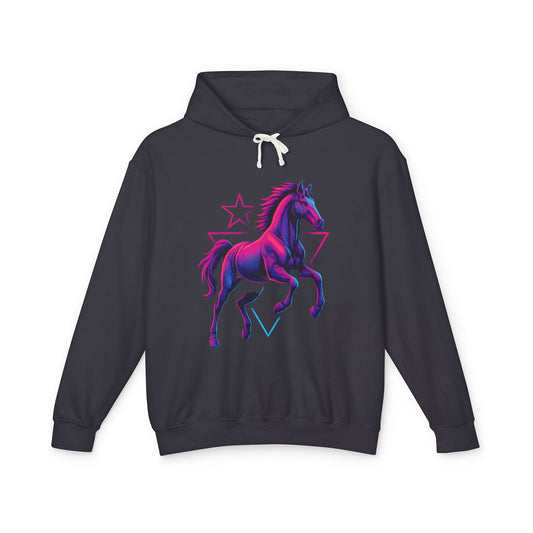 Retro Neon Horse Hoodie; 80s-Style Neon Equestrian Graphic Sweatshirt
