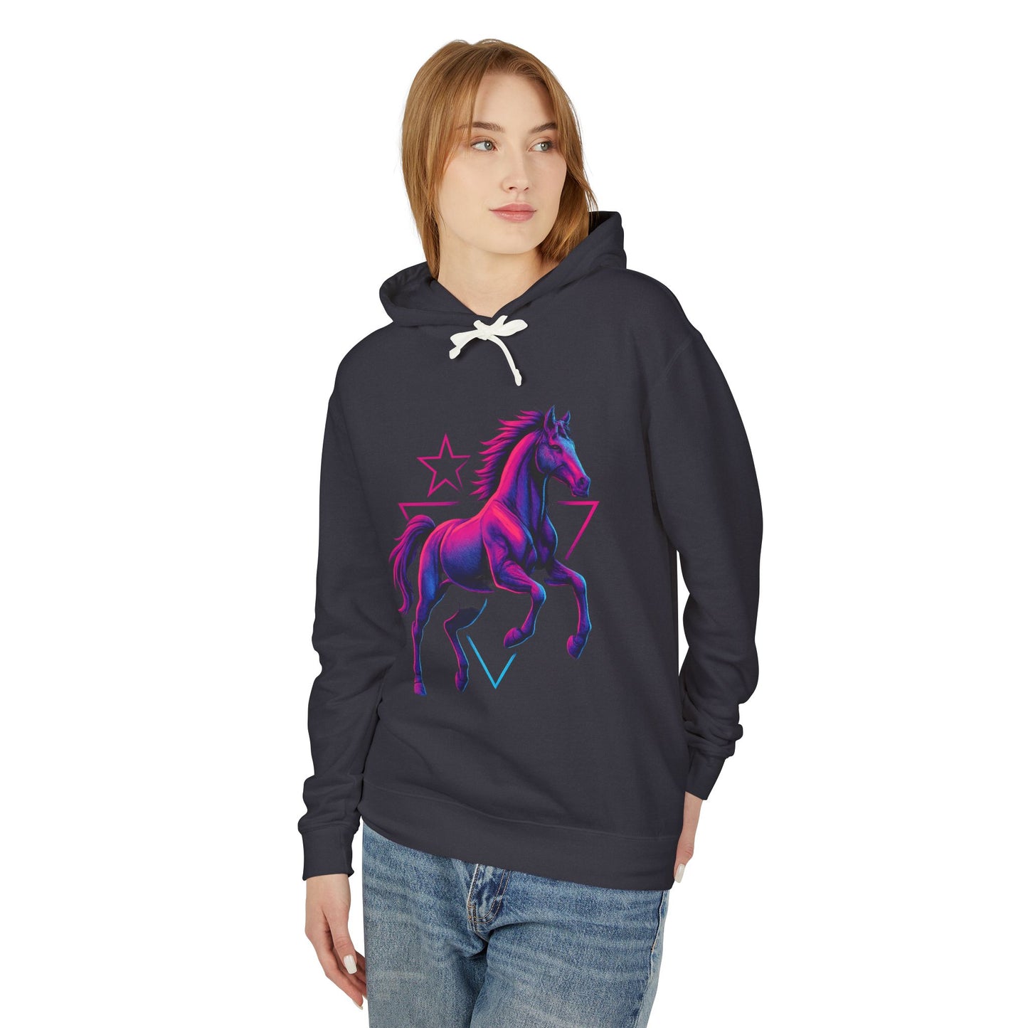 Retro Neon Horse Hoodie; 80s-Style Neon Equestrian Graphic Sweatshirt