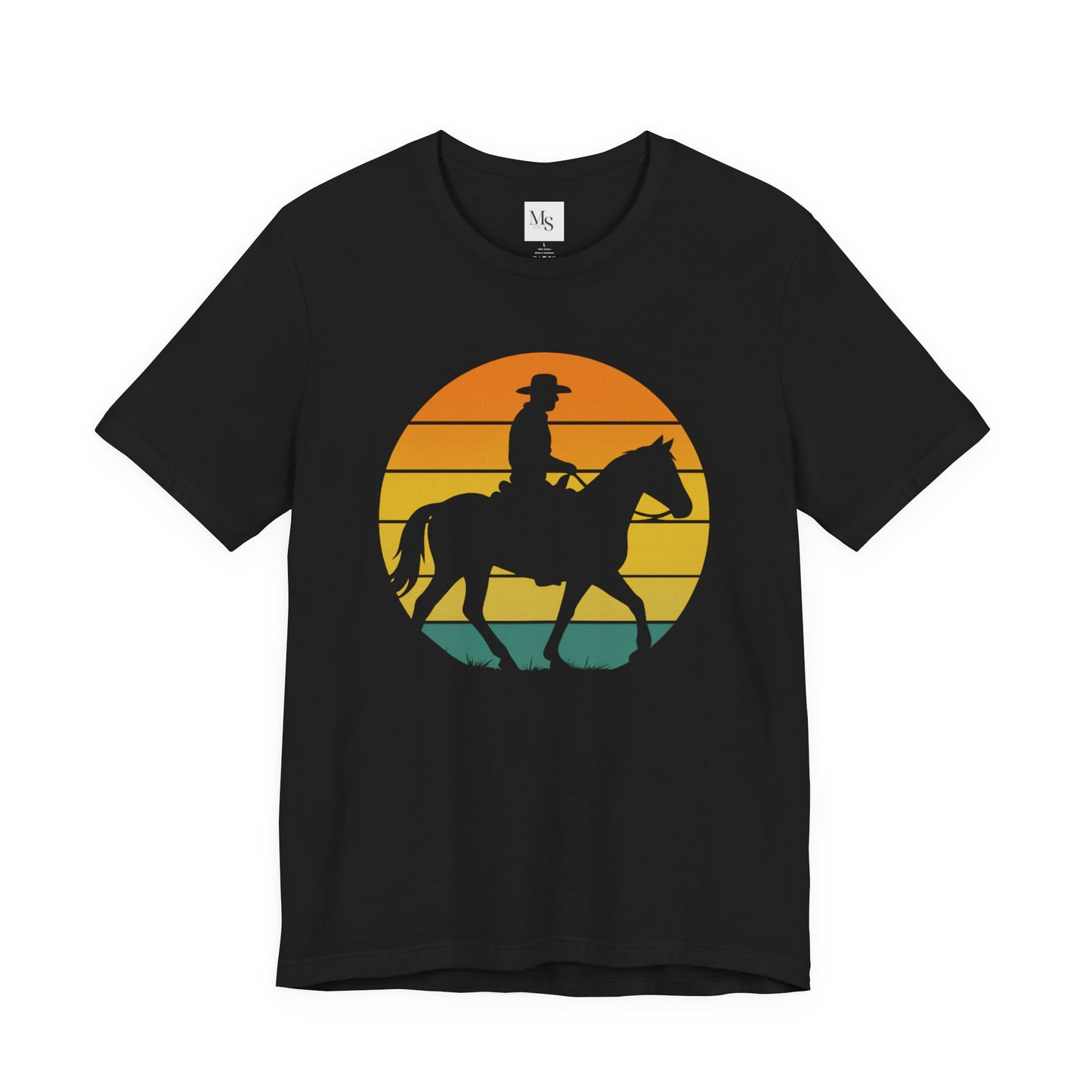 Western Cowboy Sunset Tee, Casual T-Shirt, Cowboy Shirt, Outdoor Apparel, Gifts for Horse Lovers
