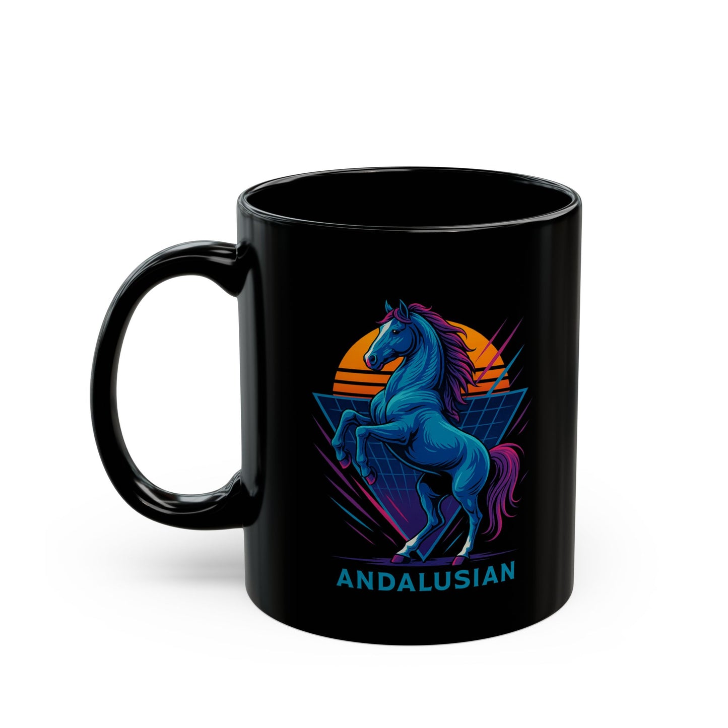 Retro Neon Andalusian Horse Mug ,Matte Black Ceramic Coffee Cup