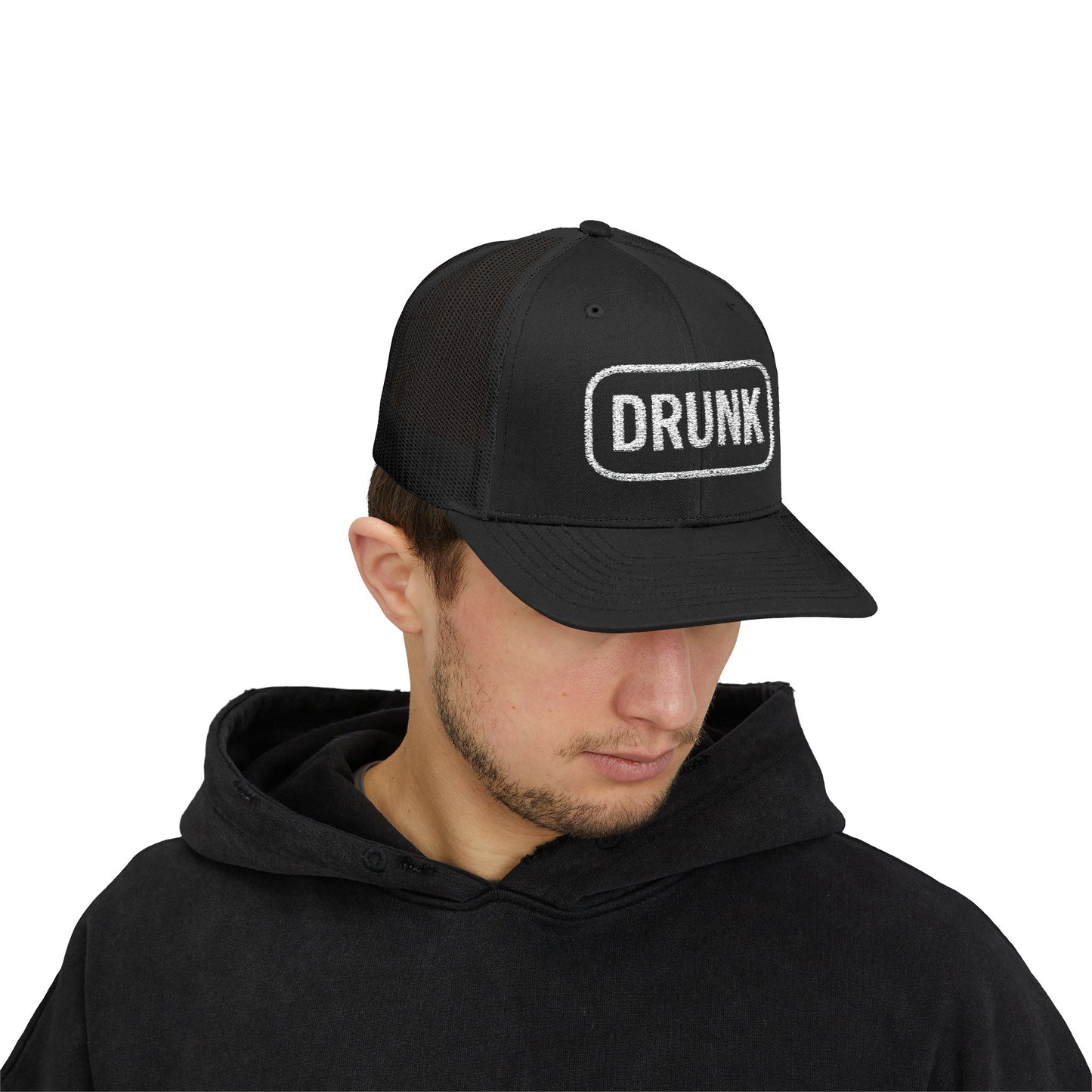 Drunk Embroidered Trucker Hat – Funny Party Cap | Adjustable Mesh Back | Novelty Gift for Adults