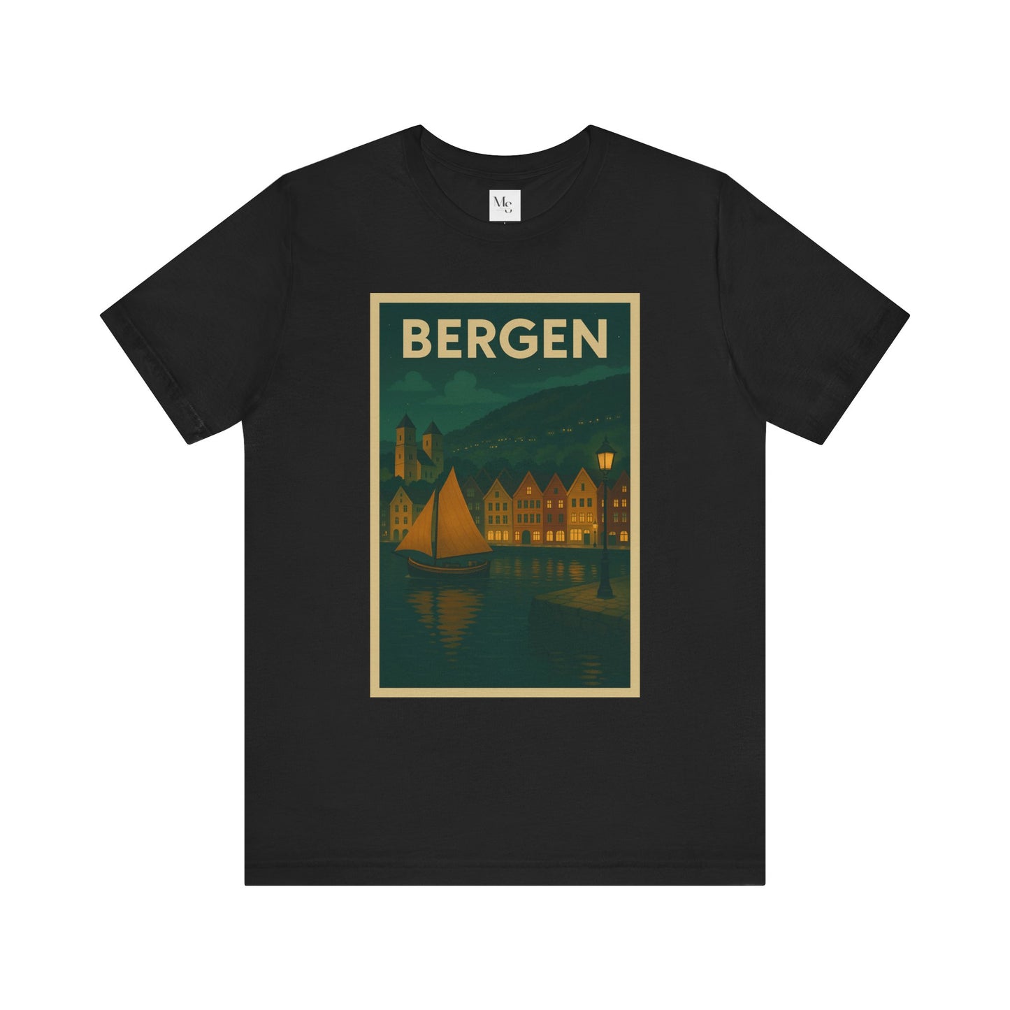Bergen by Night T-Shirt – Unisex Norwegian Cityscape Tee | Scenic Night View of Bryggen | Norway Travel Souvenir Shirt