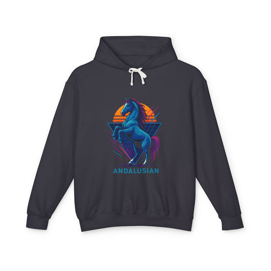 Retro Neon Andalusian Hoodie Lightweight Unisex Neon Horse Sweatshirt